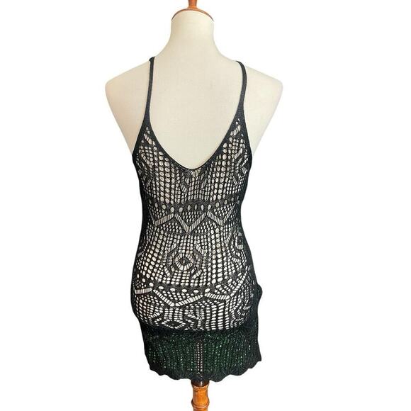 Black Crotchet Tank Top Cover Up Women Size Medium Beach Wear Boho Sheer Whimsy - Picture 2 of 11